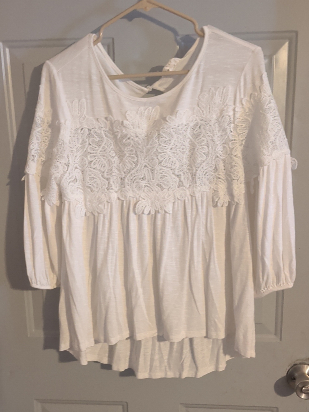 Adiva White Lace Yoke Peasant Tunic